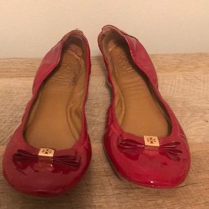 Tory Burch red patent flats size 9.5